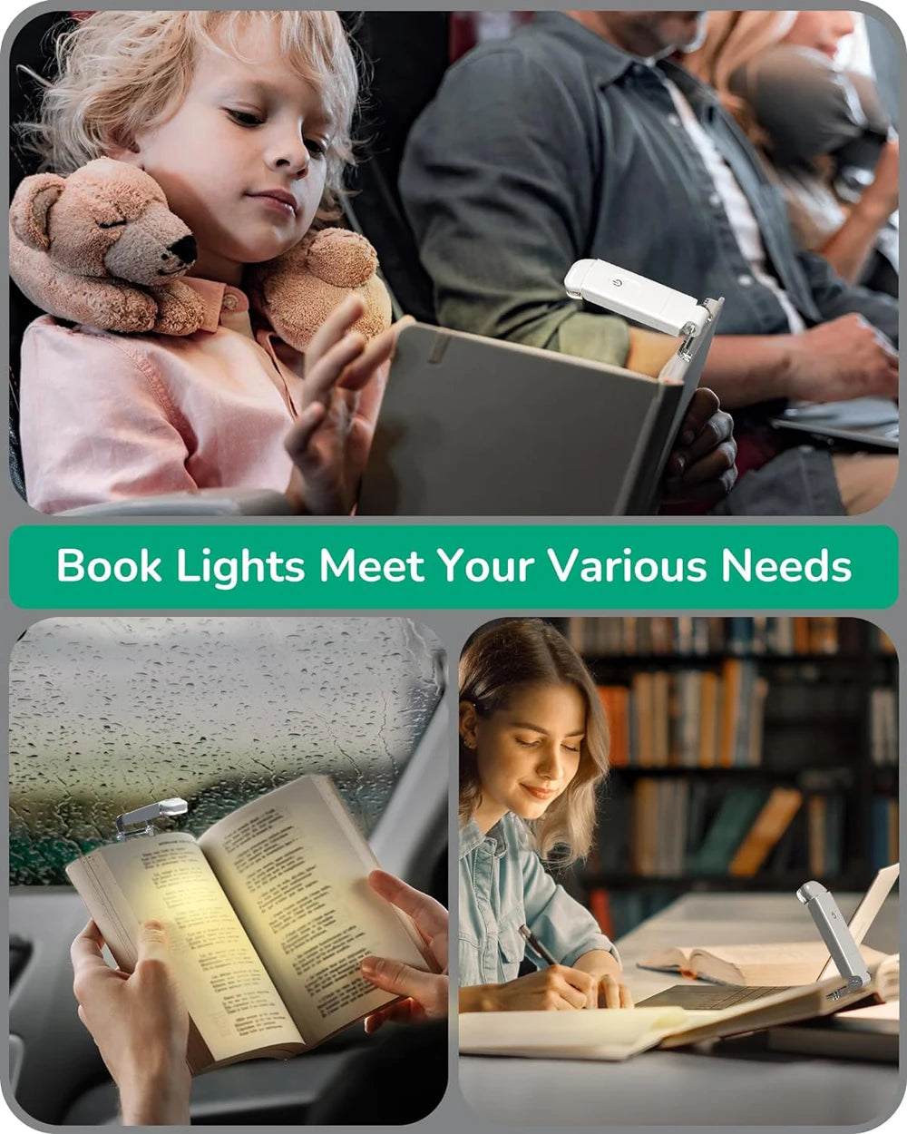 LED Clip On Book Reading Light Lamp USB Rechargeable Flexible Lights For Reading