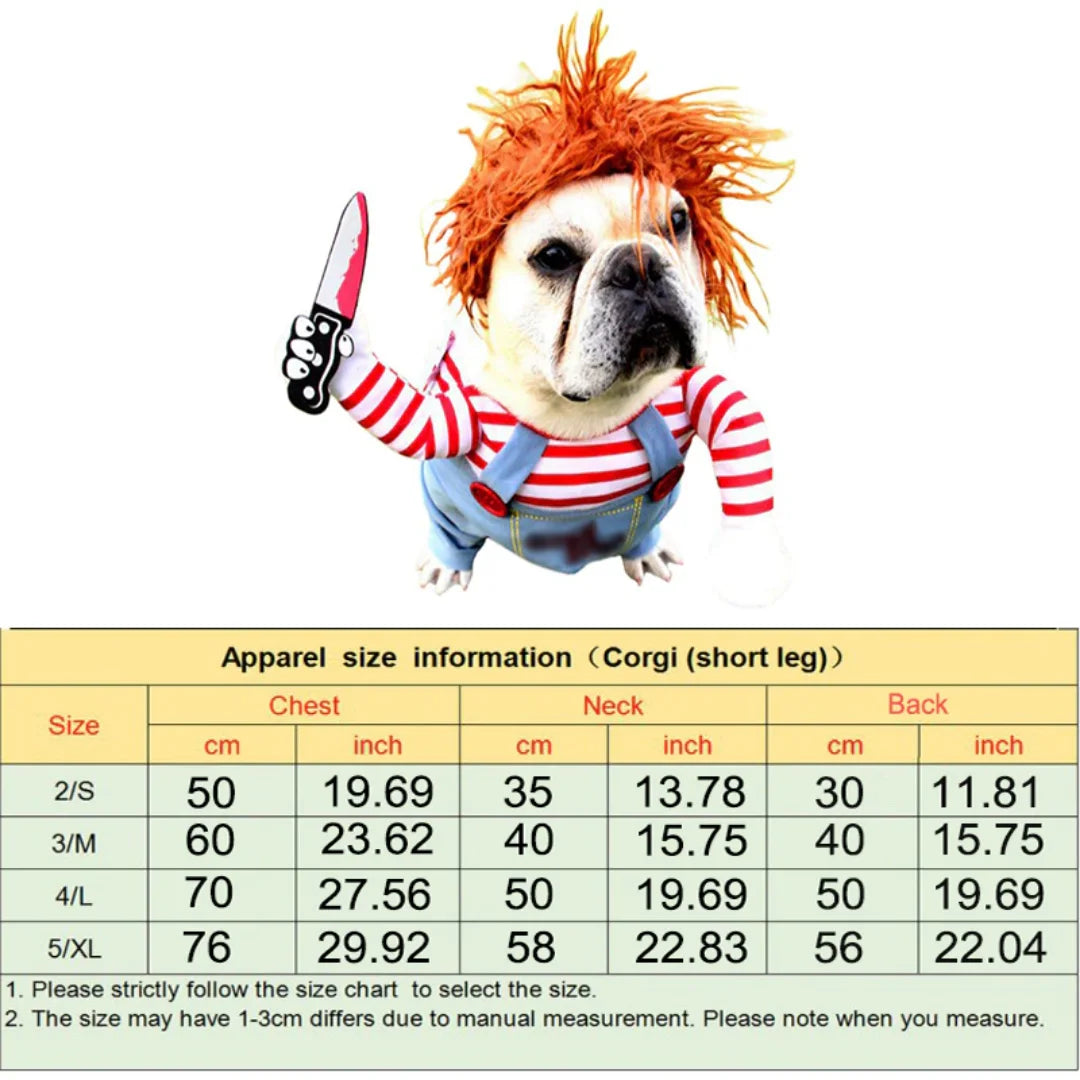 Dog Cat Pet Funny Costume Chucky Deadly Doll.