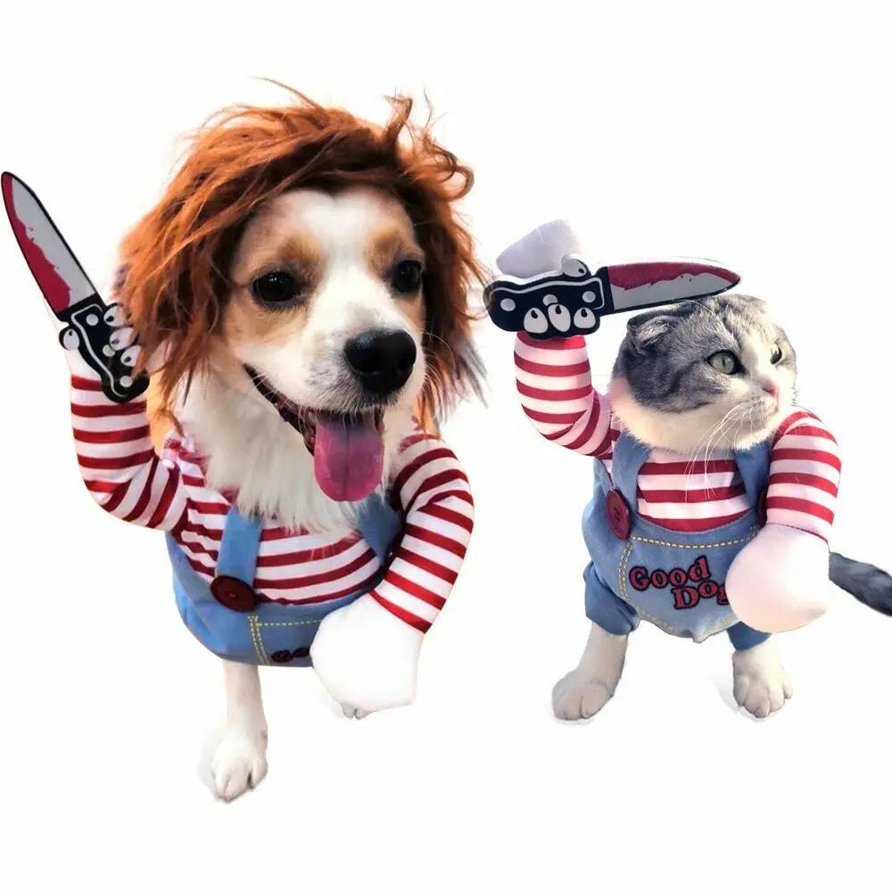 Dog Cat Pet Funny Costume Chucky Deadly Doll.