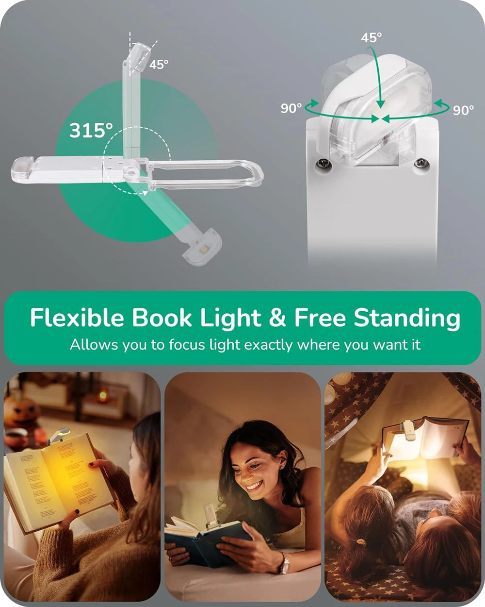 LED Clip On Book Reading Light Lamp USB Rechargeable Flexible Lights For Reading