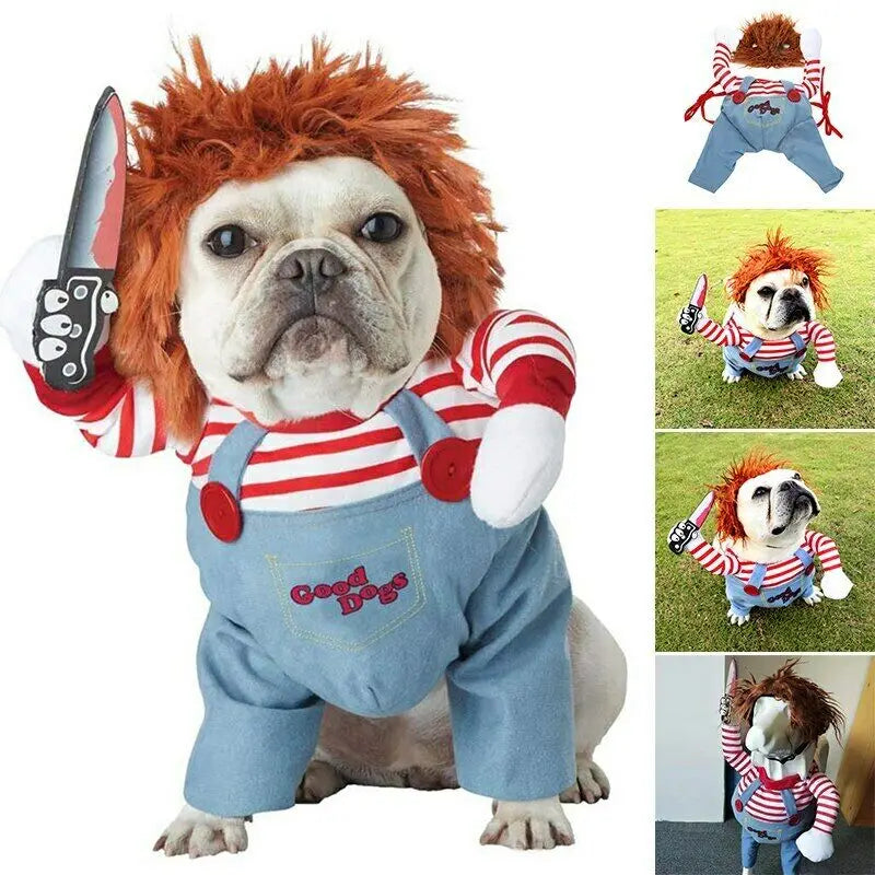 Dog Cat Pet Funny Costume Chucky Deadly Doll.